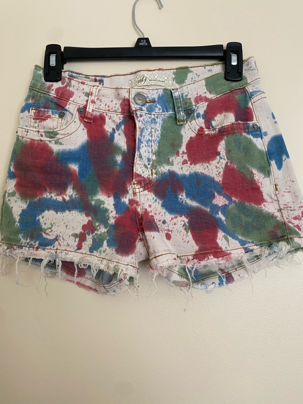 Tie-Dye Frayed Hem Jean Shorts - Red Green Blue